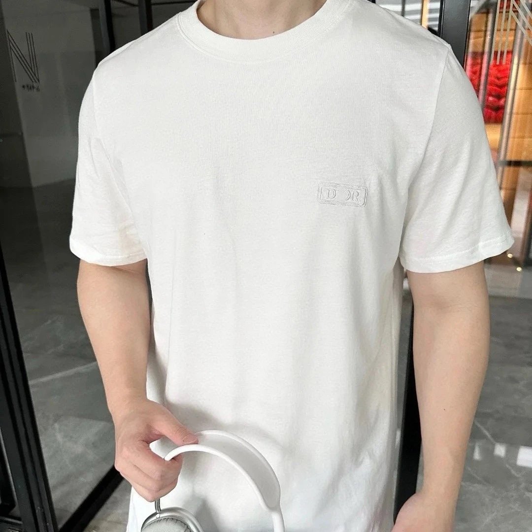2025 New Dior Minimalist Chest Logo Cotton Embroidery Short Sleeve T-shirt Base Layer Men's