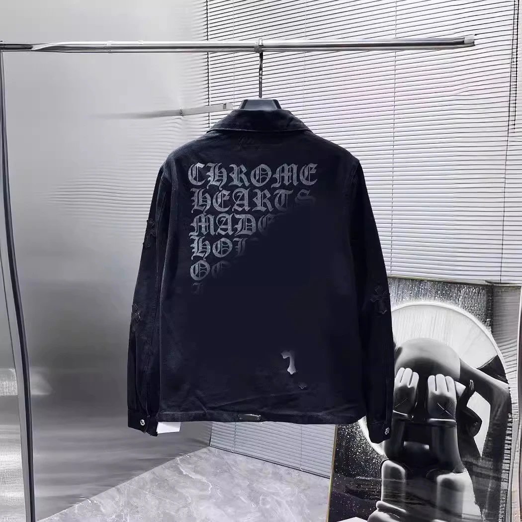 Chrome Hearts Cross Hidden Pattern Jacquard Embroidery Denim Jacket Unisex Couple Style Trendy Outerwear Ins