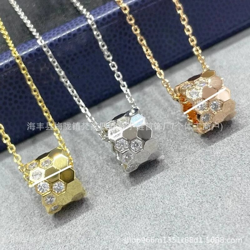 Chaumet Medium and Large Size Honeycomb Necklace, Unisex Kaleidoscope Small Waist Pendant, Honeycomb Collarbone Chain, Plated 18K Gold
