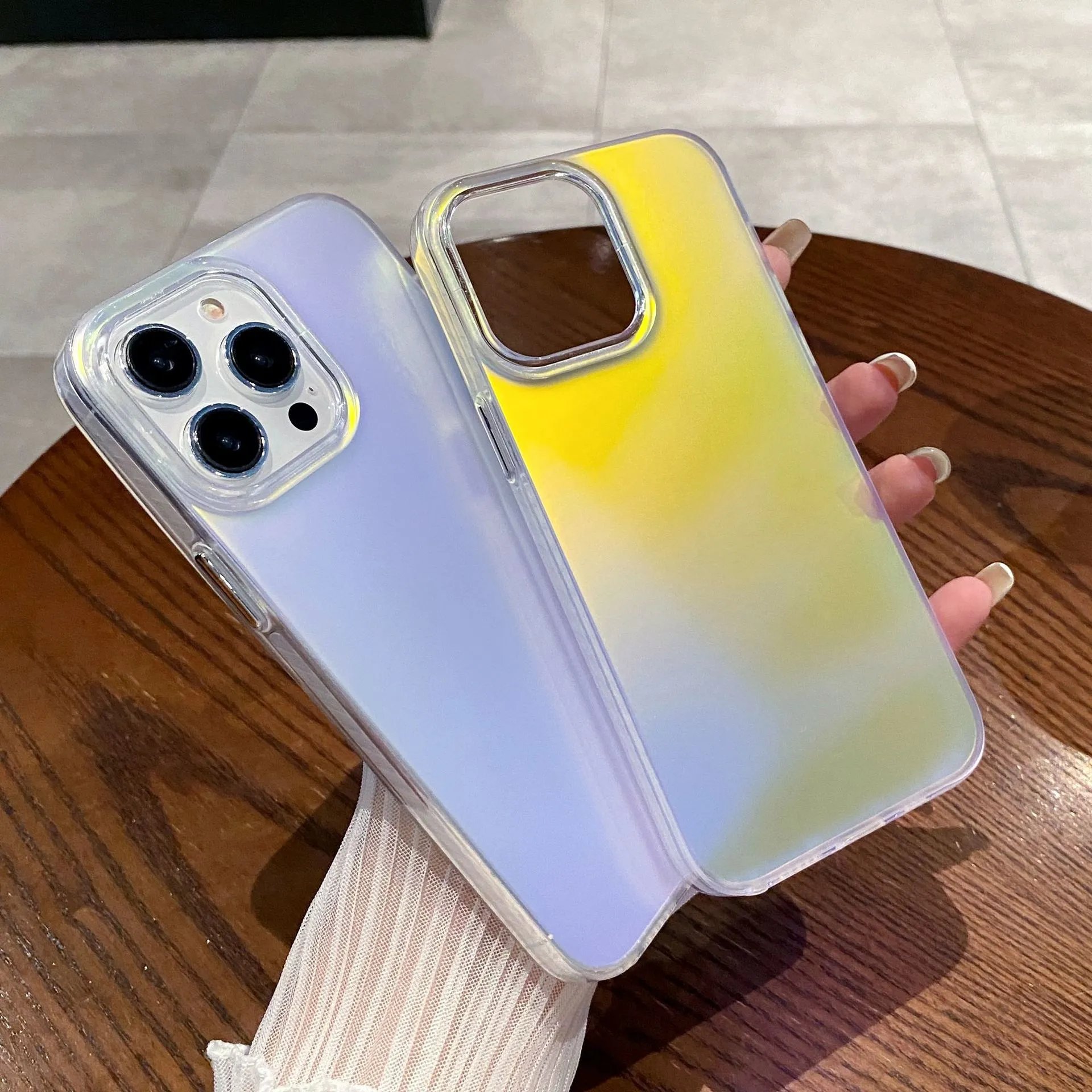 High-End Gradient Laser iPhone 15 Pro Case Apple 13 Anti-Drop Protective Cover Double-Sided IMD 16 Simple 11