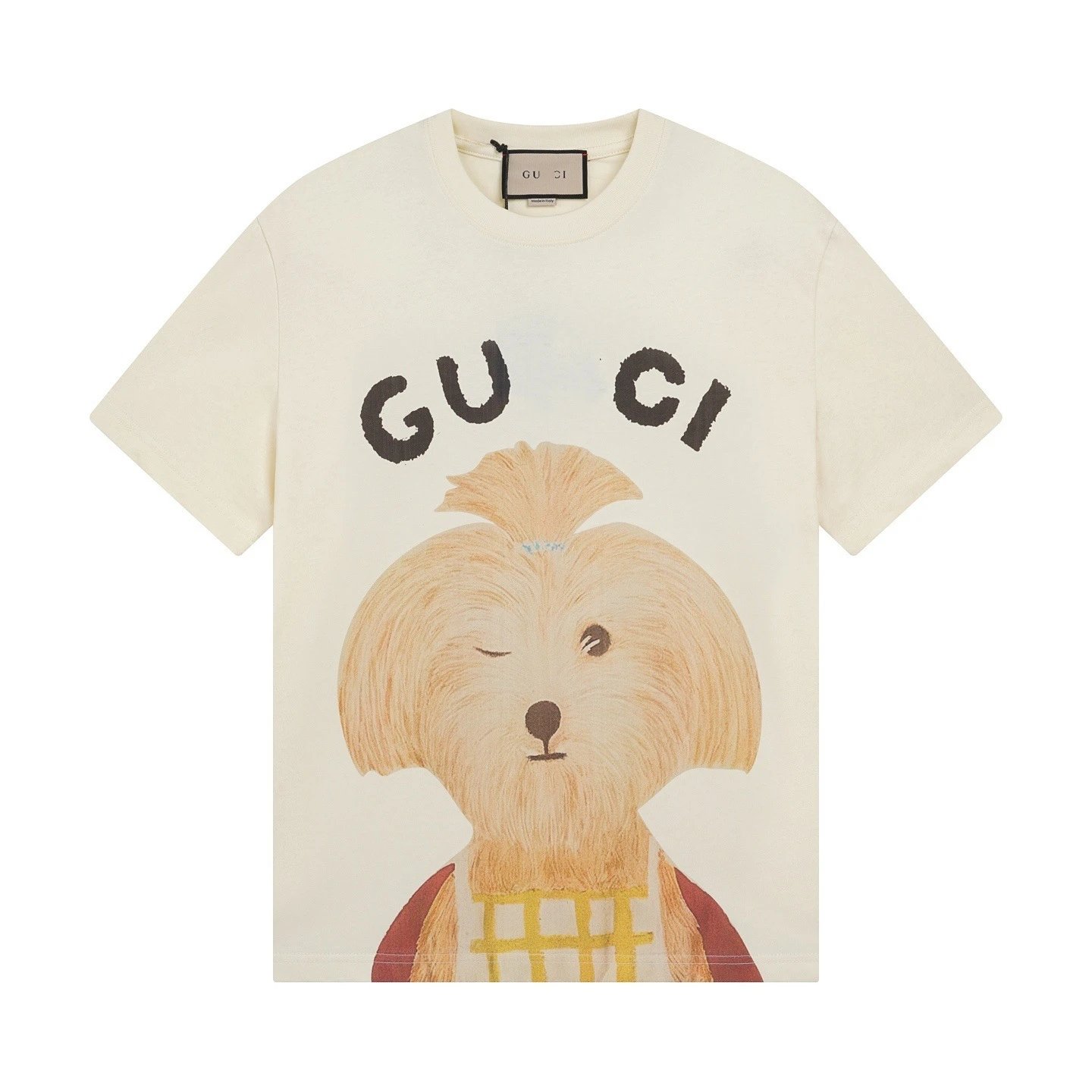 New Gucci Cartoon Series Dog Print Minimalist Solid Color Short Sleeve T-shirt Top Unisex