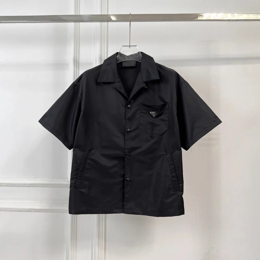 2025 New Prada Internet Famous Metal Nylon Short Sleeve Casual Unisex Shirt Jacket