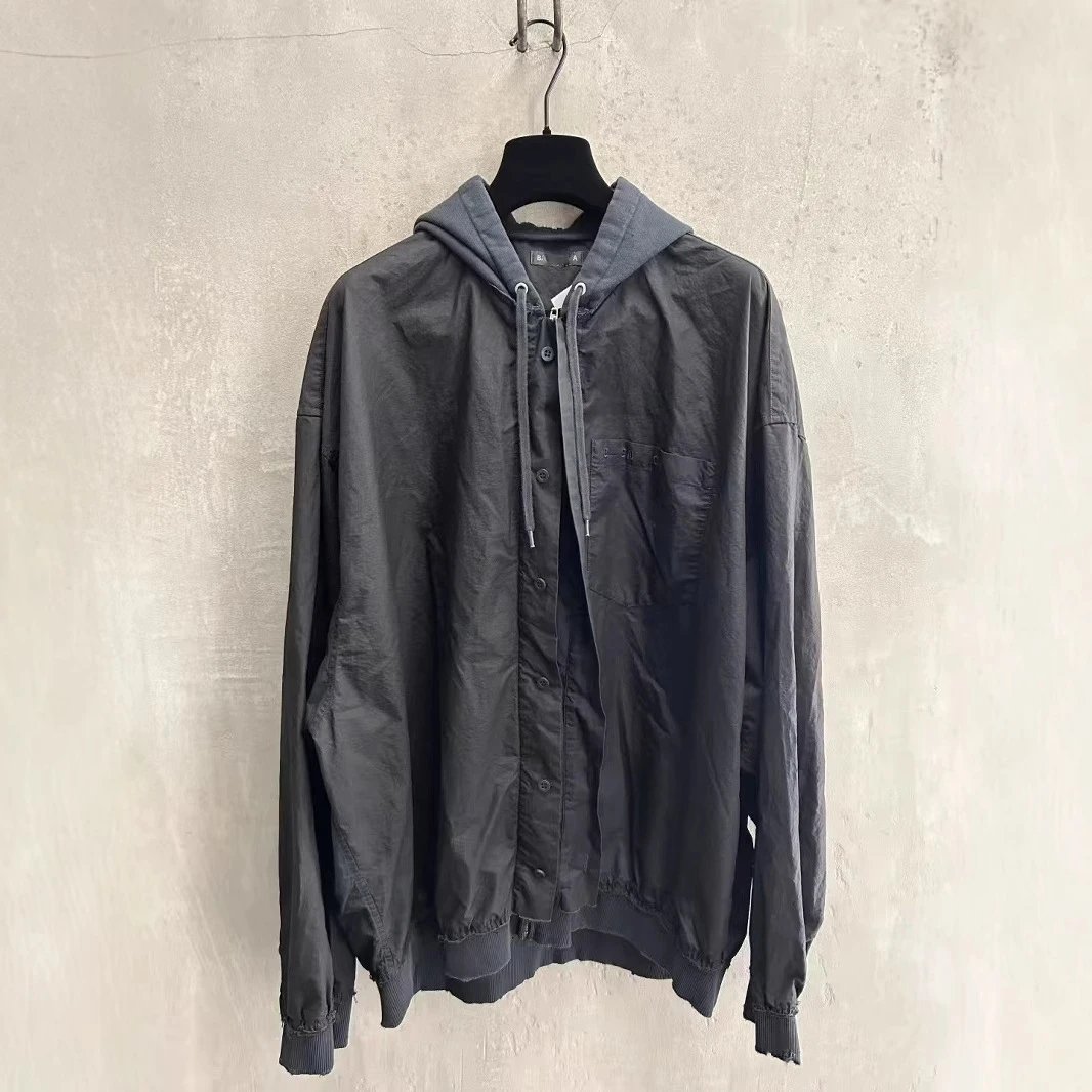 Balenciaga versatile worn-out process embroidery letter hooded sun protection jacket outerwear men's and women's