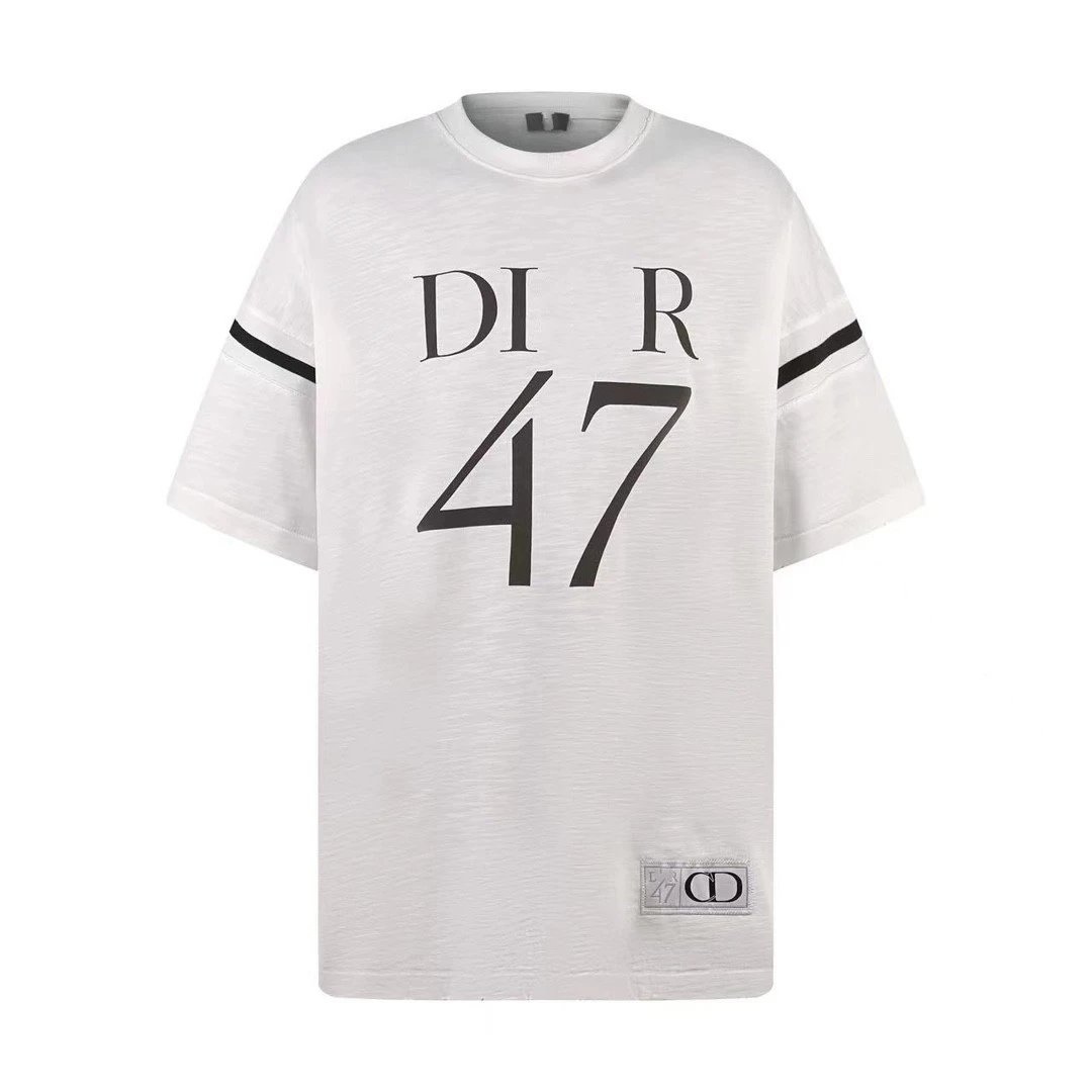 High-end New Dior Little Red Book Viral 47 Logo Print Unisex Loose Short Sleeve T-shirt