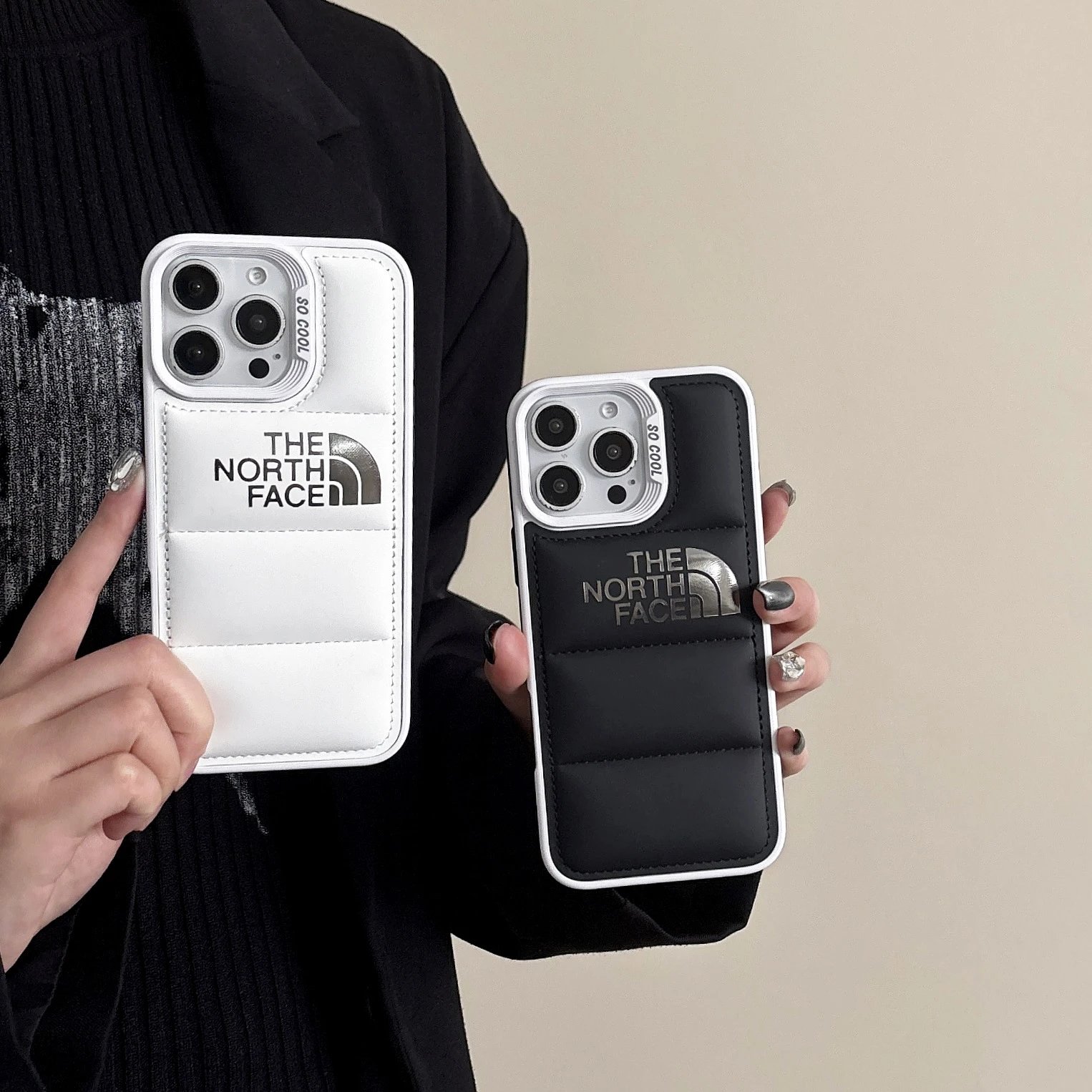 Two-Tone Silver Foil Filled Down Jacket Apple 16 PM Case Anti-Drop Protective Cover iPhone 13 Couple 15 Pro
