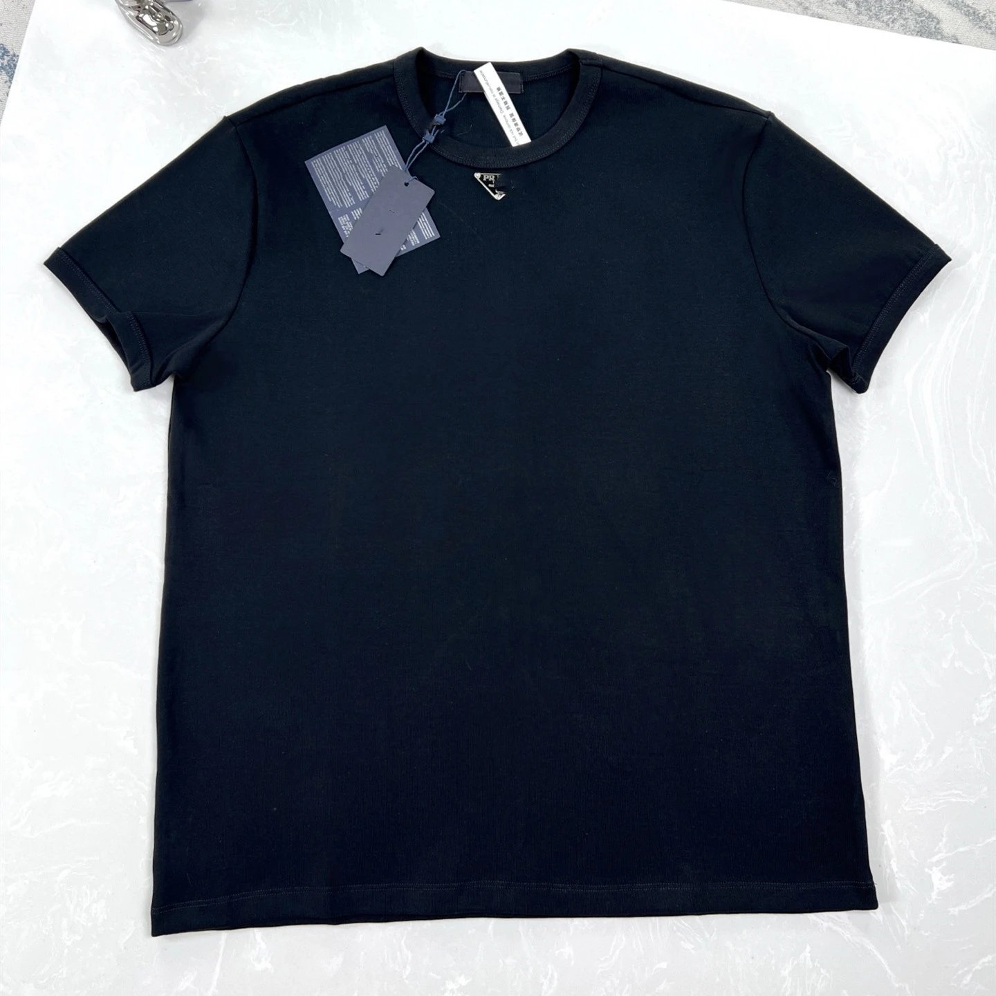 2025 New Prada Chest Triangle Steel Label Round Neck Slim Fit Short Sleeve T-shirt Unisex