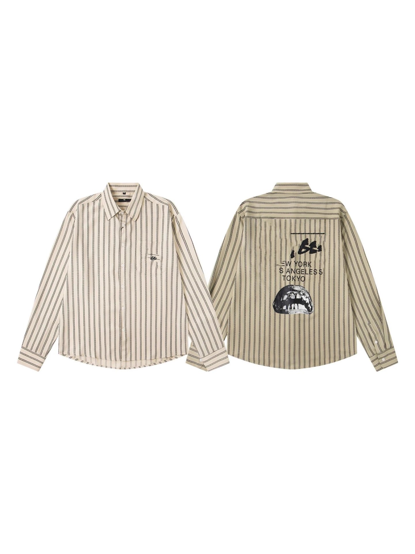 Print Letter Lapel Long Sleeve Shirt Unisex Couple Coat Versatile Style