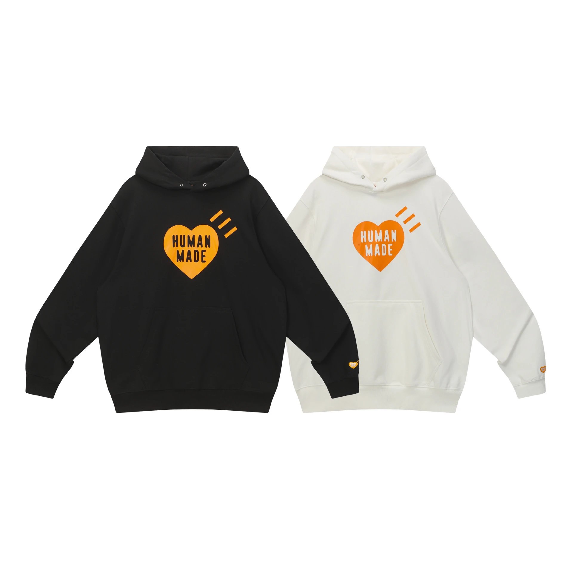 Human Made Orange Heart Pattern Pullover Hoodie Loose Casual Couple Outfit