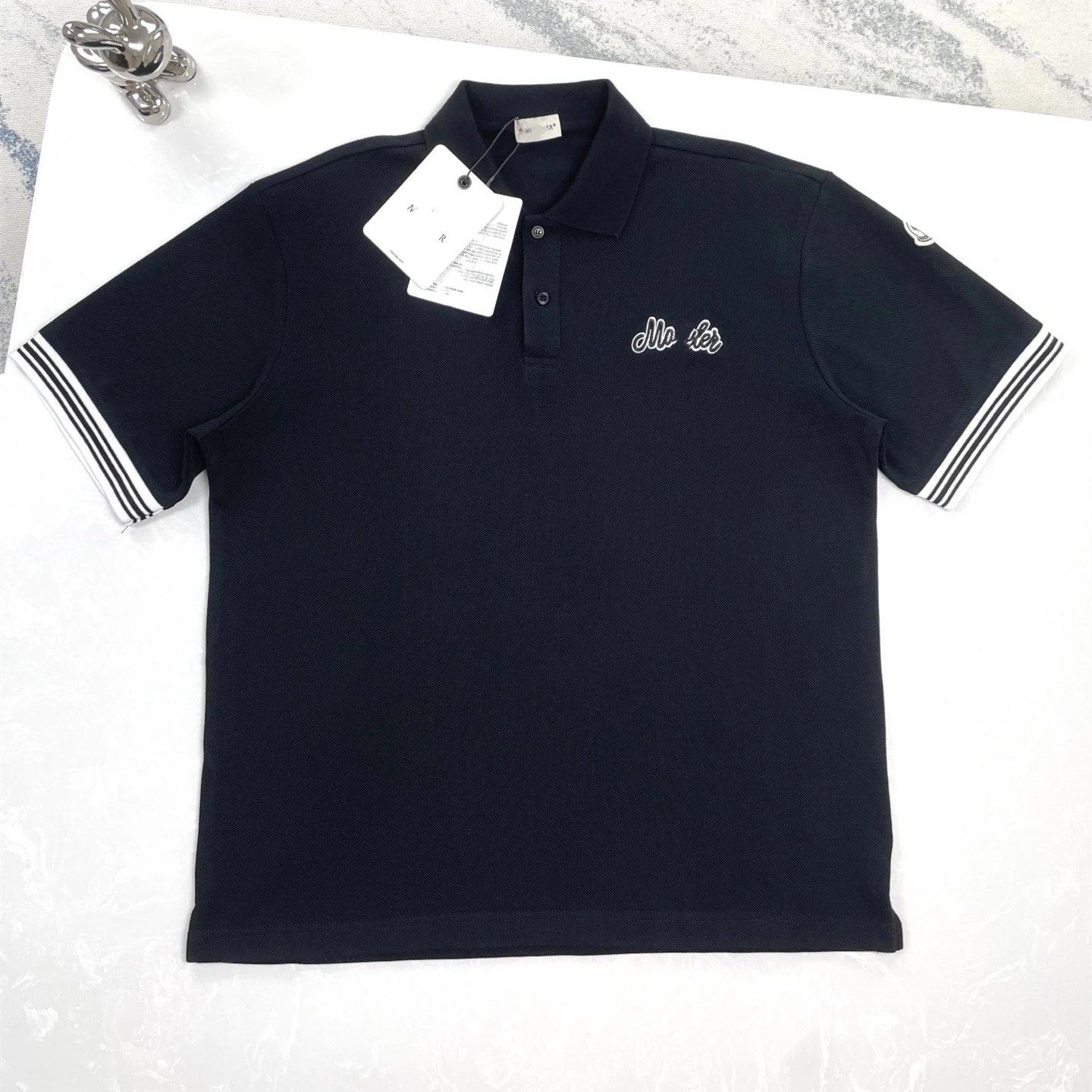 Moncler Signature Grandmother Embroidery Cotton Pique Fabric Polo Shirt Short Sleeve T-shirt Unisex