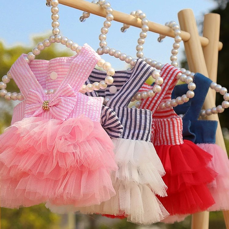 Small Medium Dog Spring Summer Dog Cat Pet Clothing Supplies Cat Apparel Striped Strappy Mesh Skirt Dog Clothing
