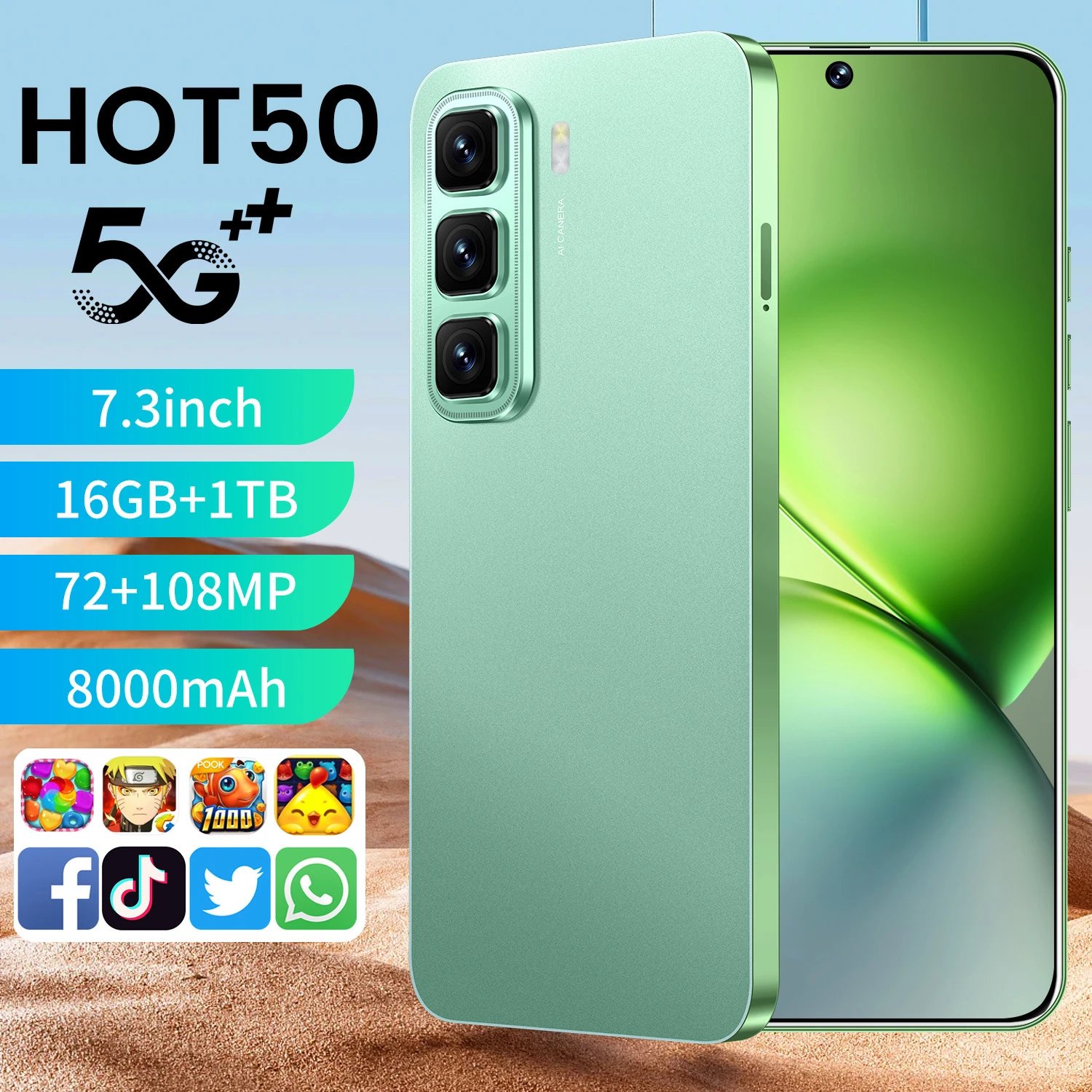 Phone New Hot 50 16+1TB Punch-Hole Screen Android 8.1 Smart All-in-One Best Seller Cheap