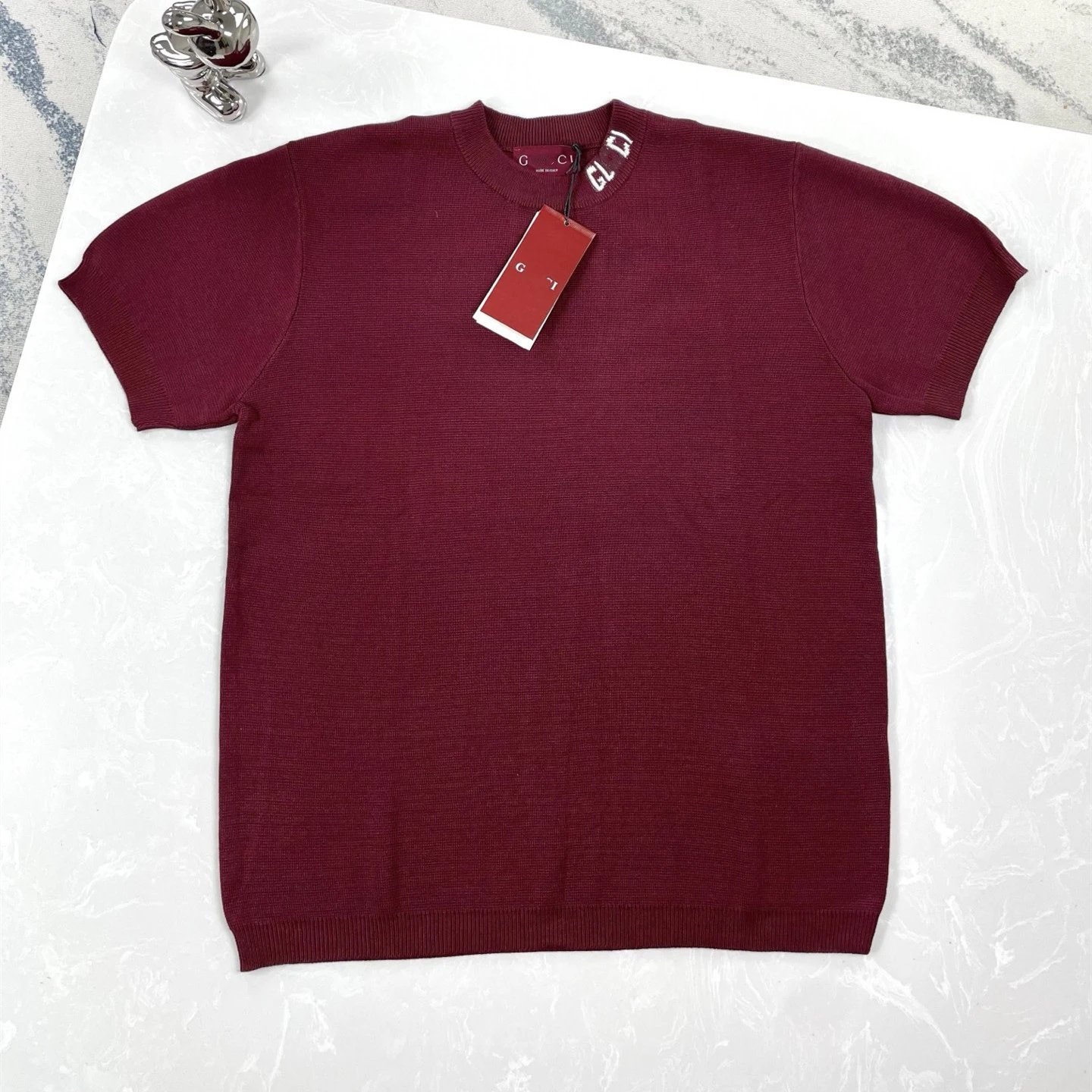 2025 New Gucci Collar Intarsia Letter Round Neck Short Sleeve T-shirt Top Unisex