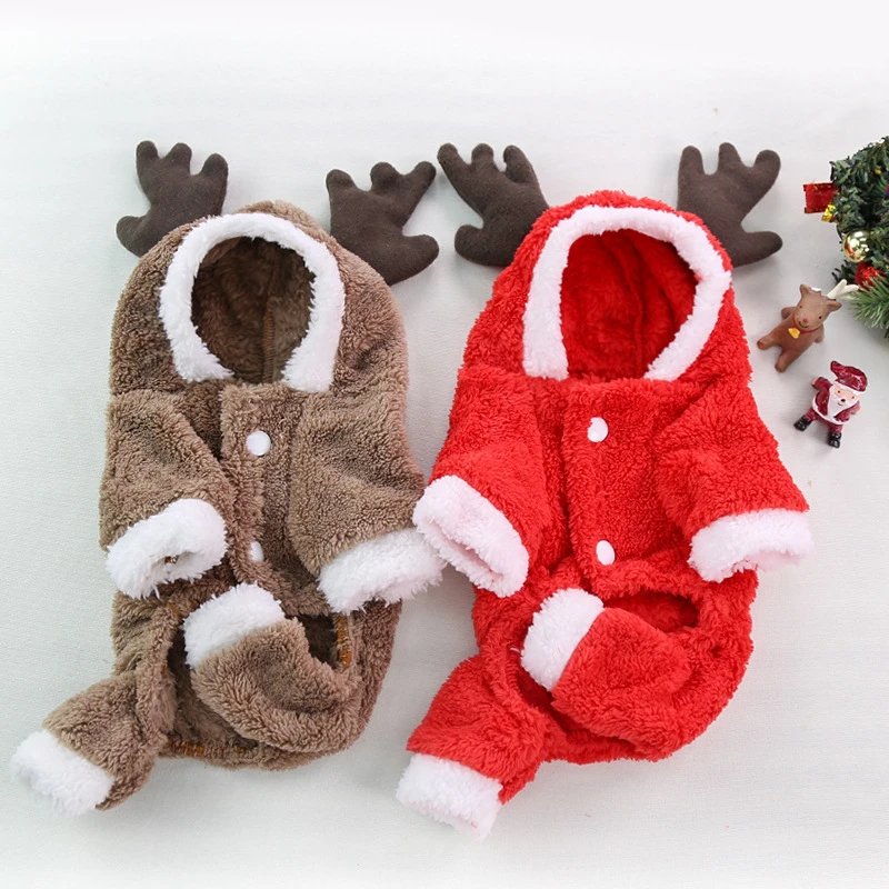Autumn Winter Christmas Holiday Dog Four-Legged Thick Fleece Warmth Button Dog Pet Cat Clothing Cat Supplies Teddy