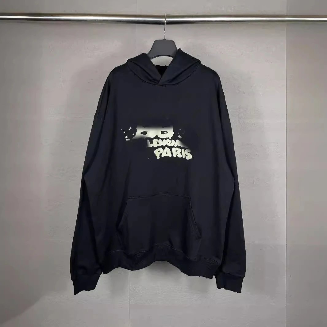 Balenciaga BB Hand-Painted Graffiti Long Sleeve Pullover Hoodie Loose Casual Unisex Hooded Sweatshirt Couple Style
