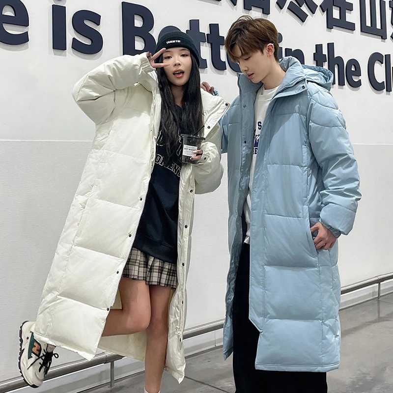 Wholesale Autumn Winter New Product Couple Same Style Long Knee Length Down Jacket Unisex Loose Casual Warm Outerwear