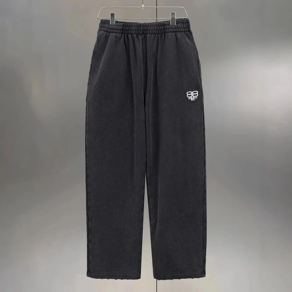 Balenciaga Double B Embroidery Logo Hot Item Washed Vintage Straight Pants Sweatpants Unisex