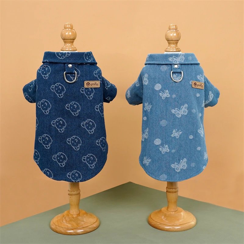 Denim Cat Shirt Leash Teddy French Bulldog Pet Dog Cat Clothing Small Medium Dog Dog Supplies