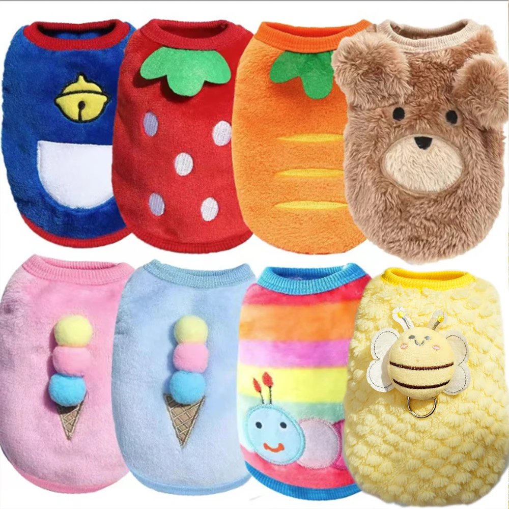 Cartoon Puppy Flannel Warmth Cat Teacup Dog Small Puppy Dog Cat Teddy Clothing Dog Vest Pet Supplies