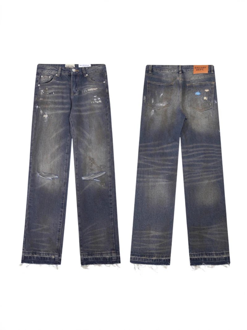 Gallery Dept Retro Splatter Ripped Embroidered Washed Slim Straight Jeans
