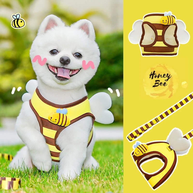Small Bee Dog Harness Cute Cartoon Pet Vest-style Harness Outdoor Dog Walking Leash Small Dog