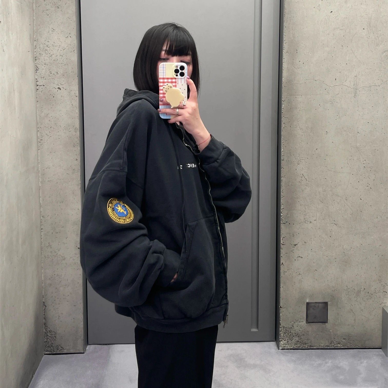 Balenciaga Manchester United Collaboration Embroidery Logo Washed Vintage Zipper Hooded Hoodie Jacket