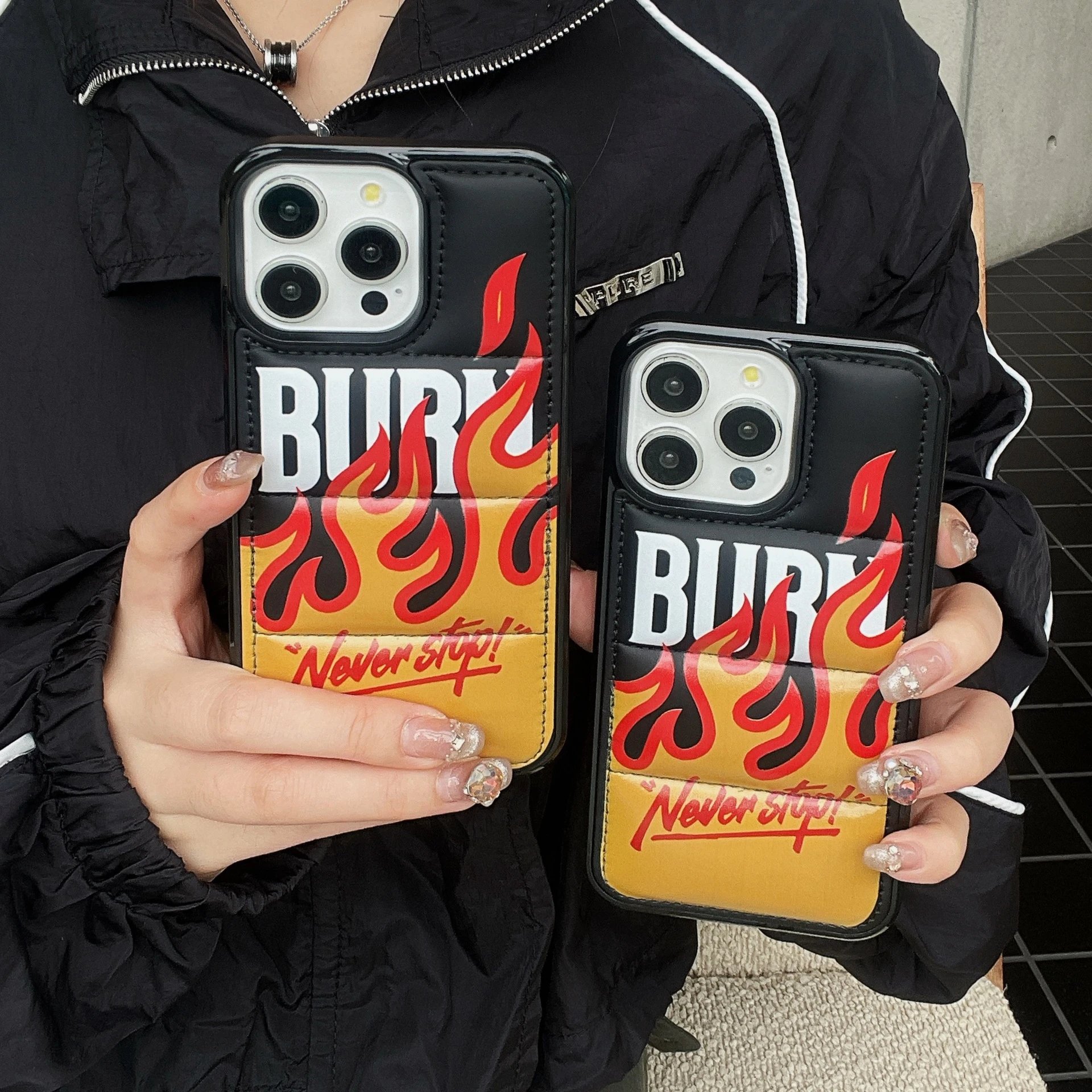 BURH Flame Creative Down Jacket iPhone 13 Case iPhone 11 Anti-Drop Protective Cover 15 Pro Max Couple