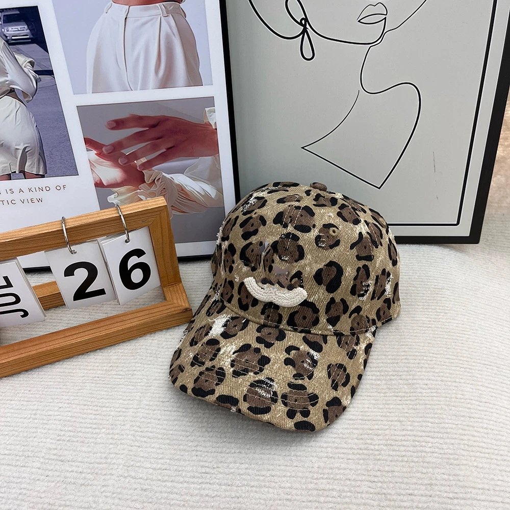 Chanel Baseball Cap Leopard Print Distressed Washed Frayed Women's Hat Deep Fit New Style