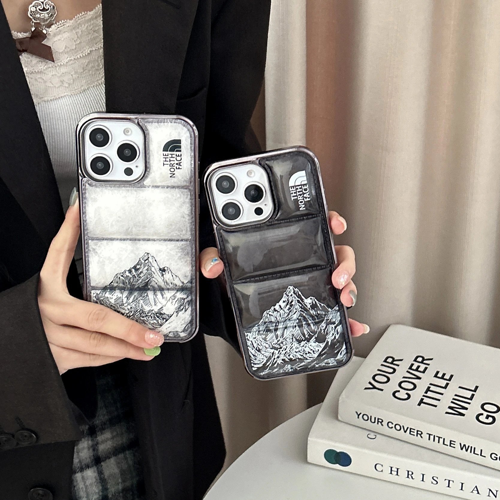 Trendy Line Snow Mountain Back Apple 15 Pro Case iPhone 13 Couple Anti-Drop 16 P Male