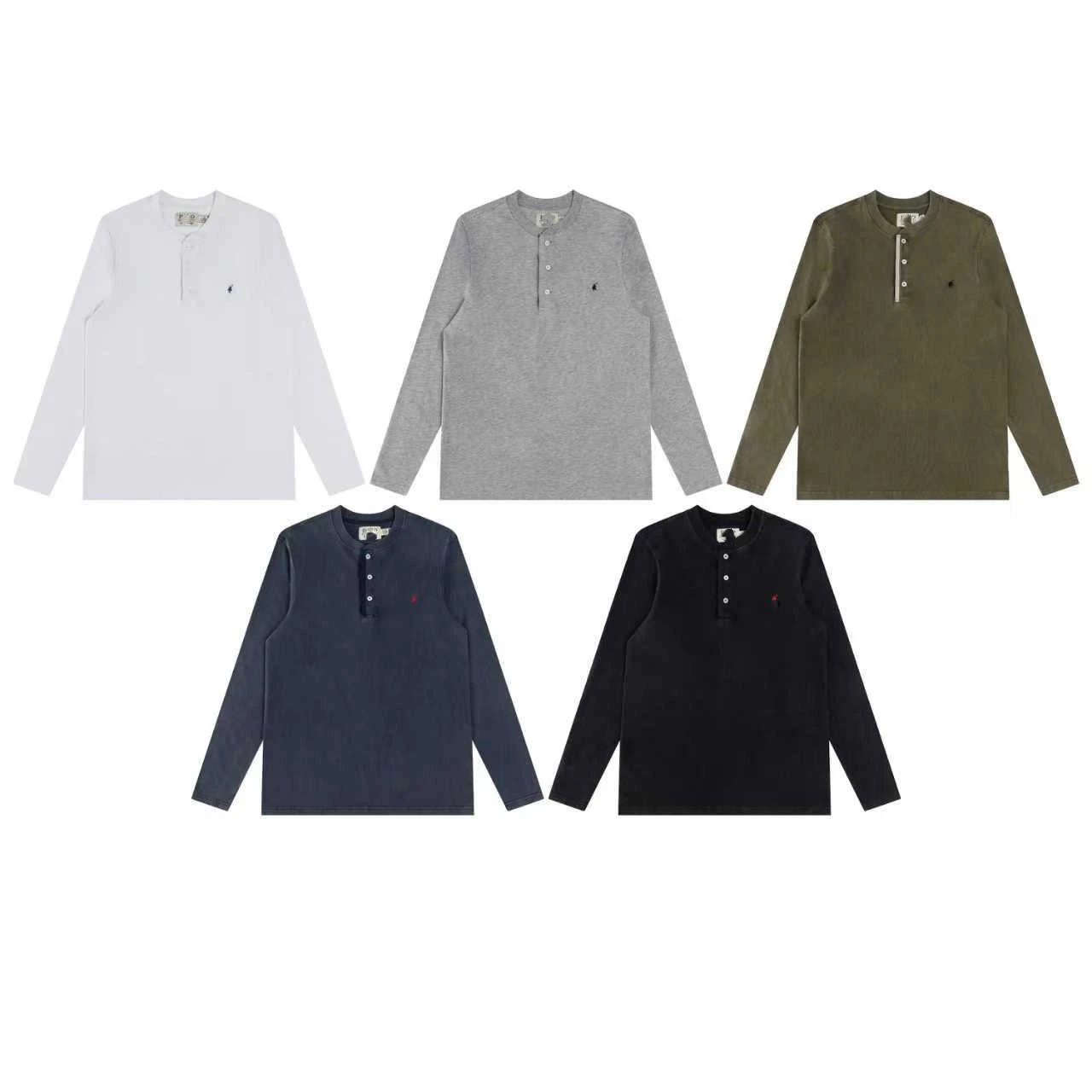 Ralph Lauren small horse washed heavy work worn-out distressed henley stand collar base layer thin sweatshirt