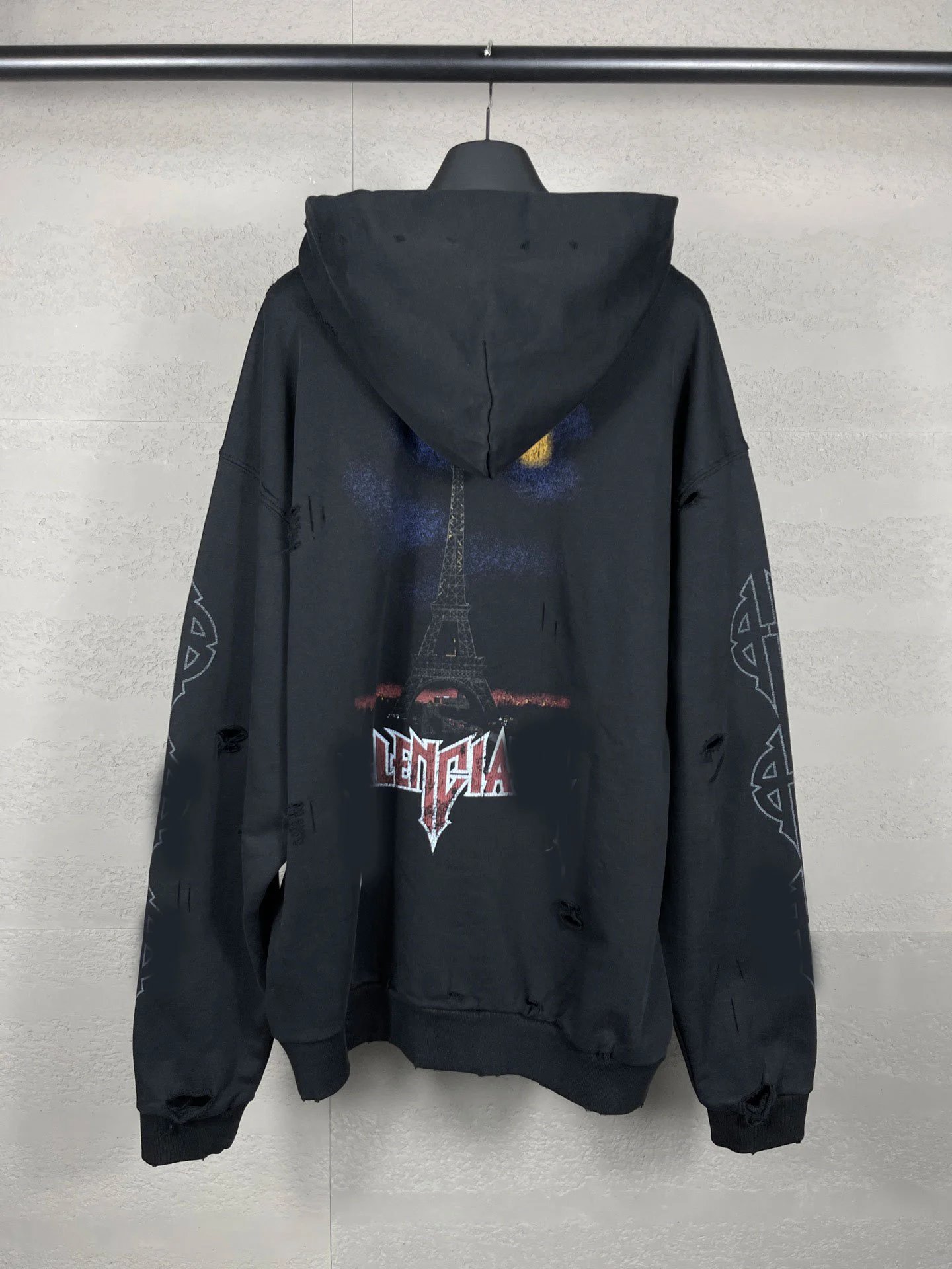 Balenciaga Eiffel Tower Spray Ink Graffiti Hand-Painted Gradient Color Print Wash Distressed Destroyed Zip-Up Coat