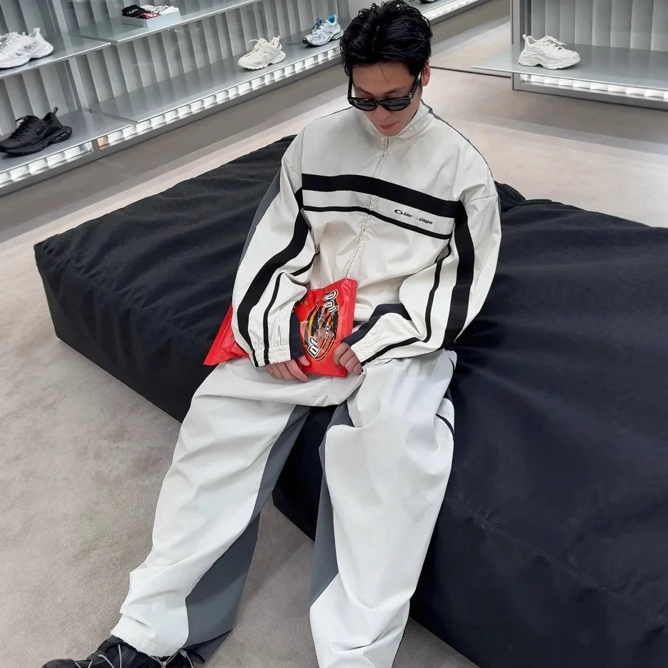 Balenciaga Campus Style Color Block Spliced Jacket Windbreaker Sport Pants Suit Unisex