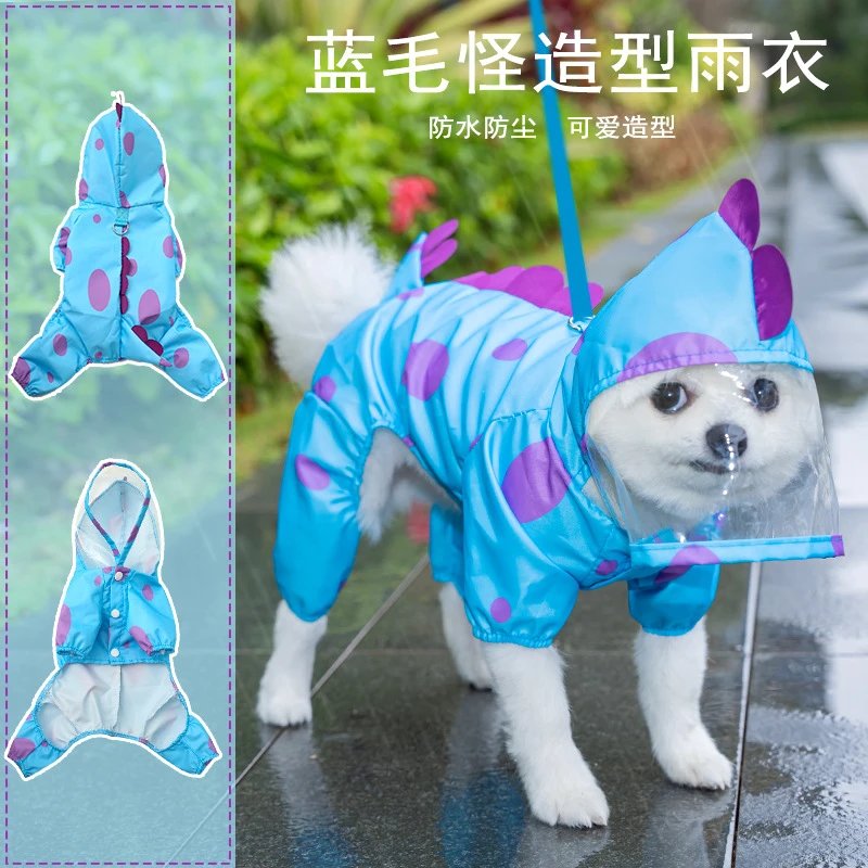 Original Dog Raincoat Blue Hair Medium Dog Four-Legged Cat Waterproof Windproof Dog Clothing Cat Raincoat Pet Supplies