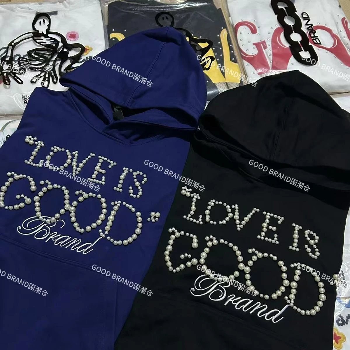2025 new style GOOD pearl label embroidery versatile hooded heavyweight sweatshirt men's and women's