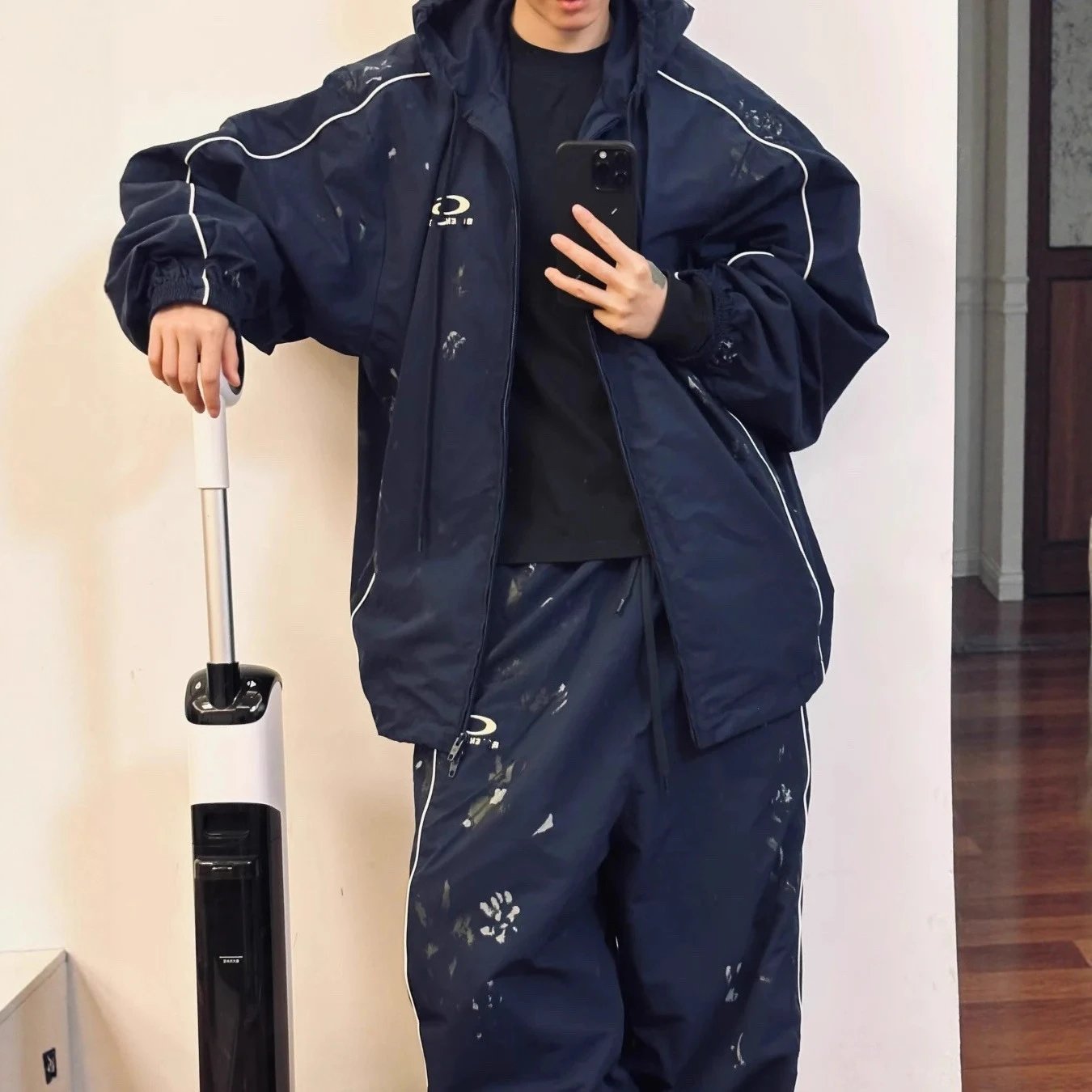 Balenciaga Double Ring Letter Embroidery Spray Paint Sport Windbreaker Long Pants Suit Unisex