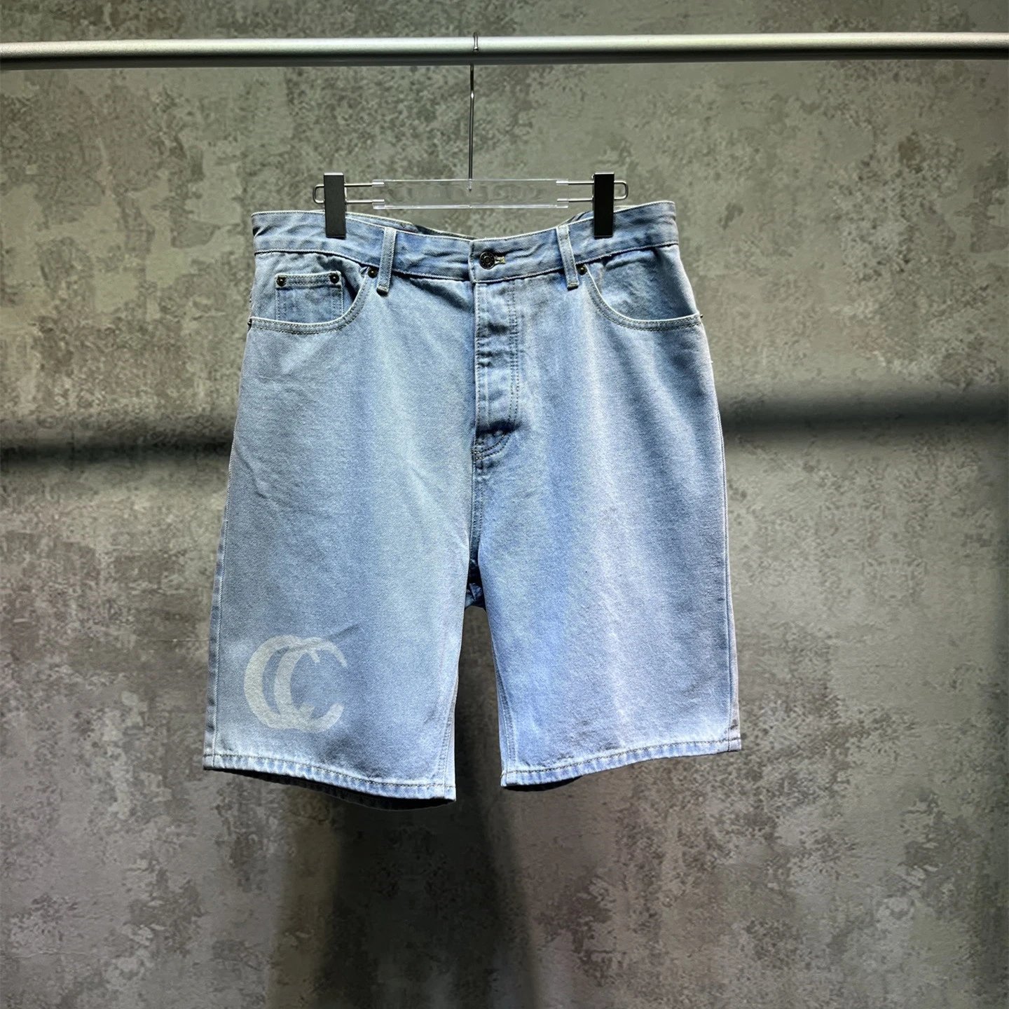 2025 Early Spring New Gucci Washed Light Color Ring Laser Letter Print Unisex Jeans Shorts