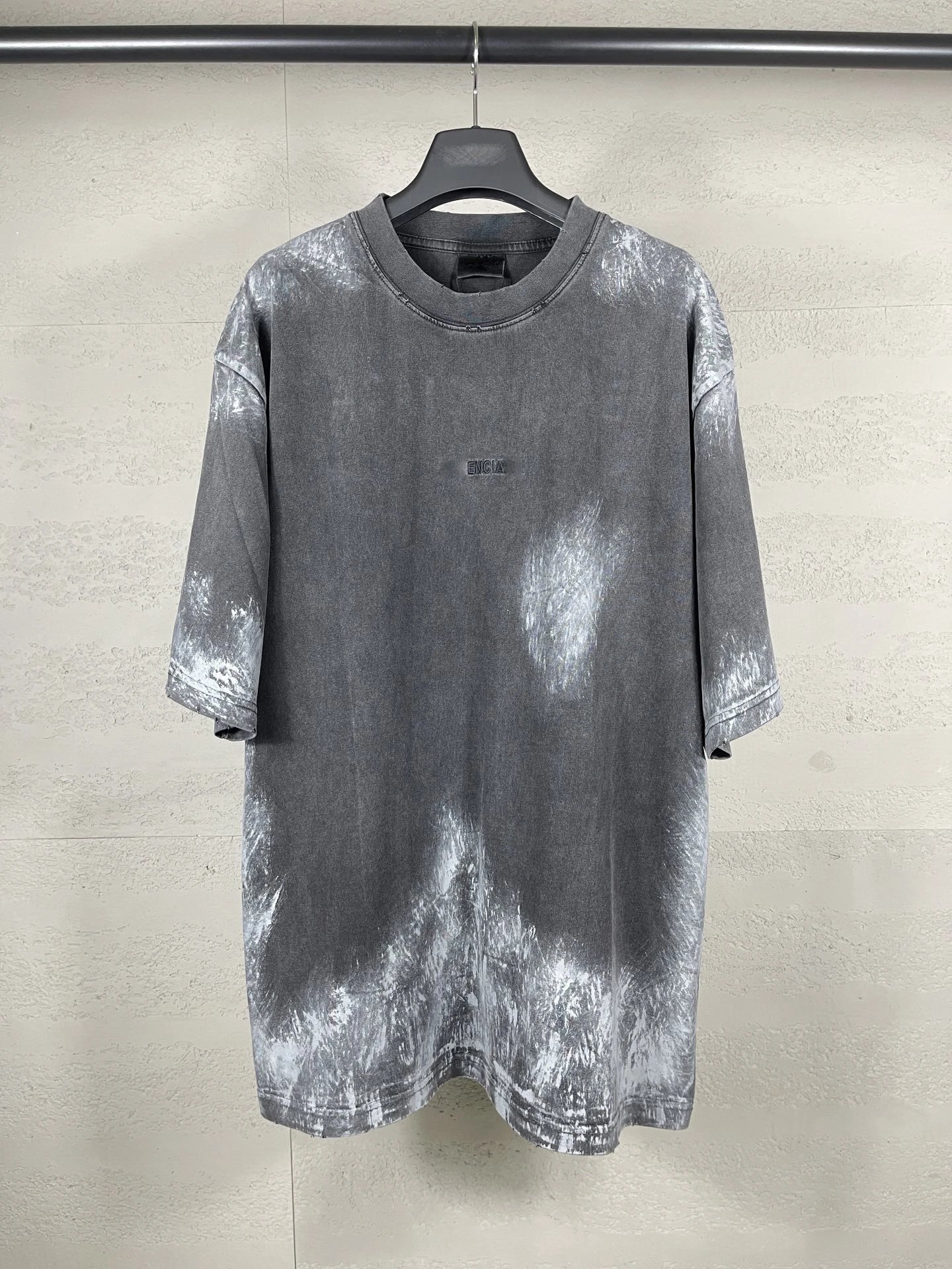 2025 Balenciaga Front Back Letter Logo Embroidery Hand-painted Graffiti Wash Distressed Short Sleeve T-shirt