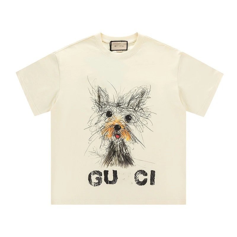 New Gucci Cartoon Series Puppy Print Minimalist Solid Color Short Sleeve T-shirt Top Unisex-7