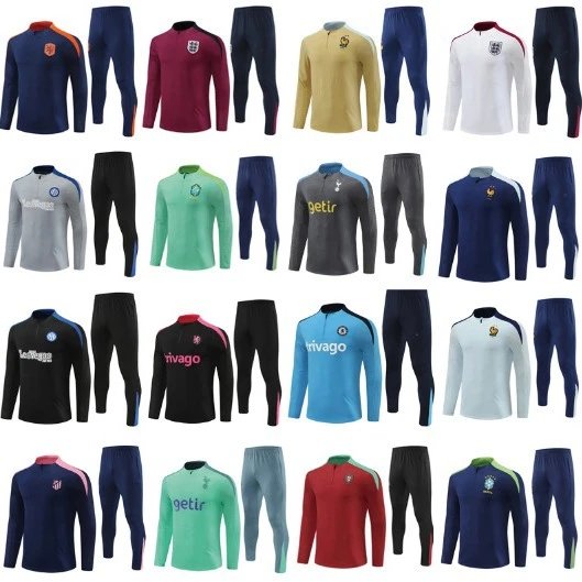 Football Atlético Madrid Chelsea Inter Milan balenciaga Real Madrid France Brazil Long Sleeve Half Zip Training Suit Kids Jersey