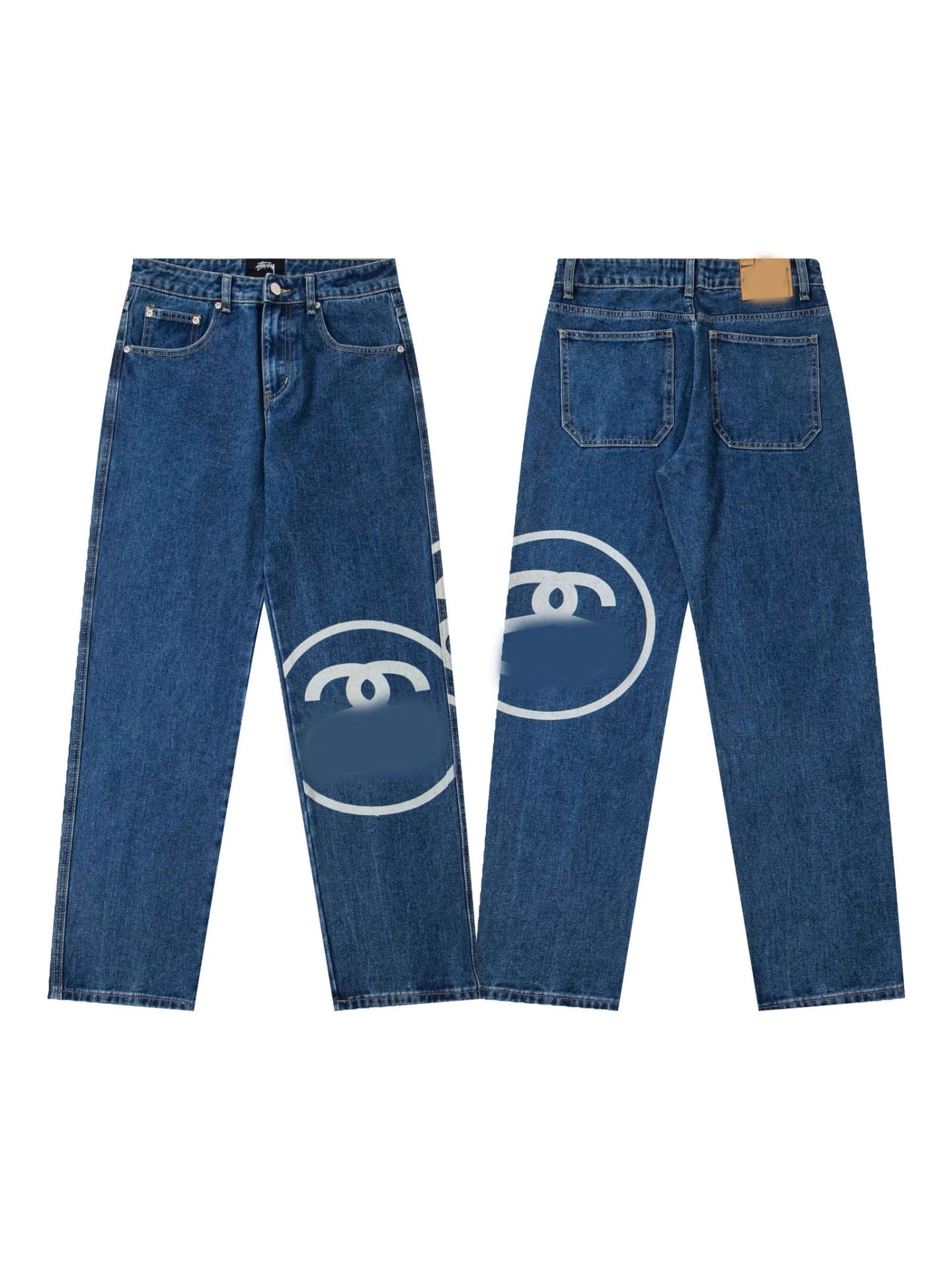 SS25 Letter Double-Sided Print Retro Simple Denim Pants Straight Unisex