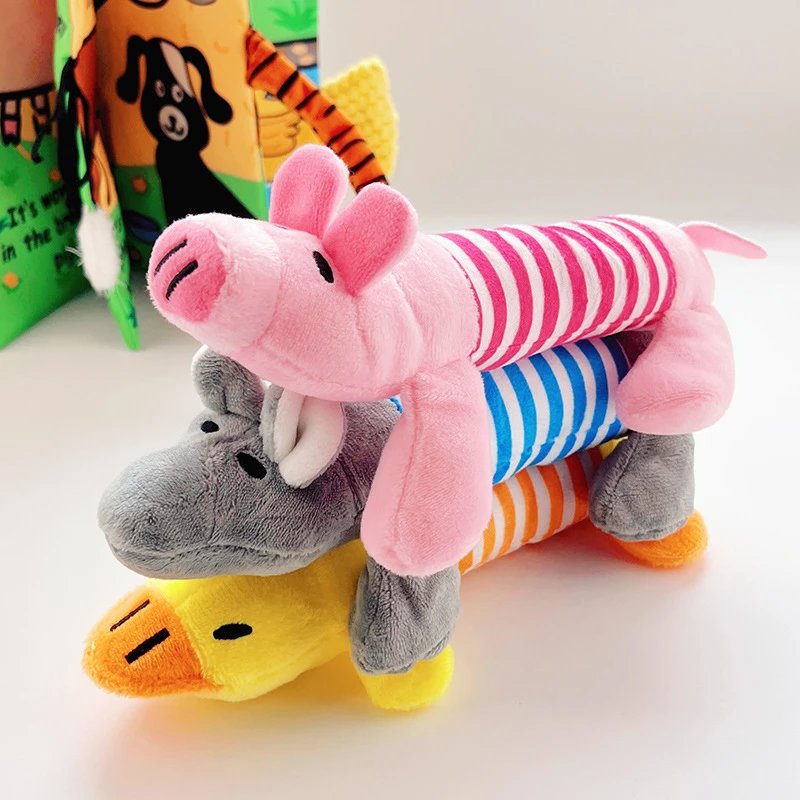 Pet Dog Cat Plush Cartoon Embroidery Chew-Resistant Stress Relief Duck Pig Cute Squeaky Dog Toy Cat Supplies
