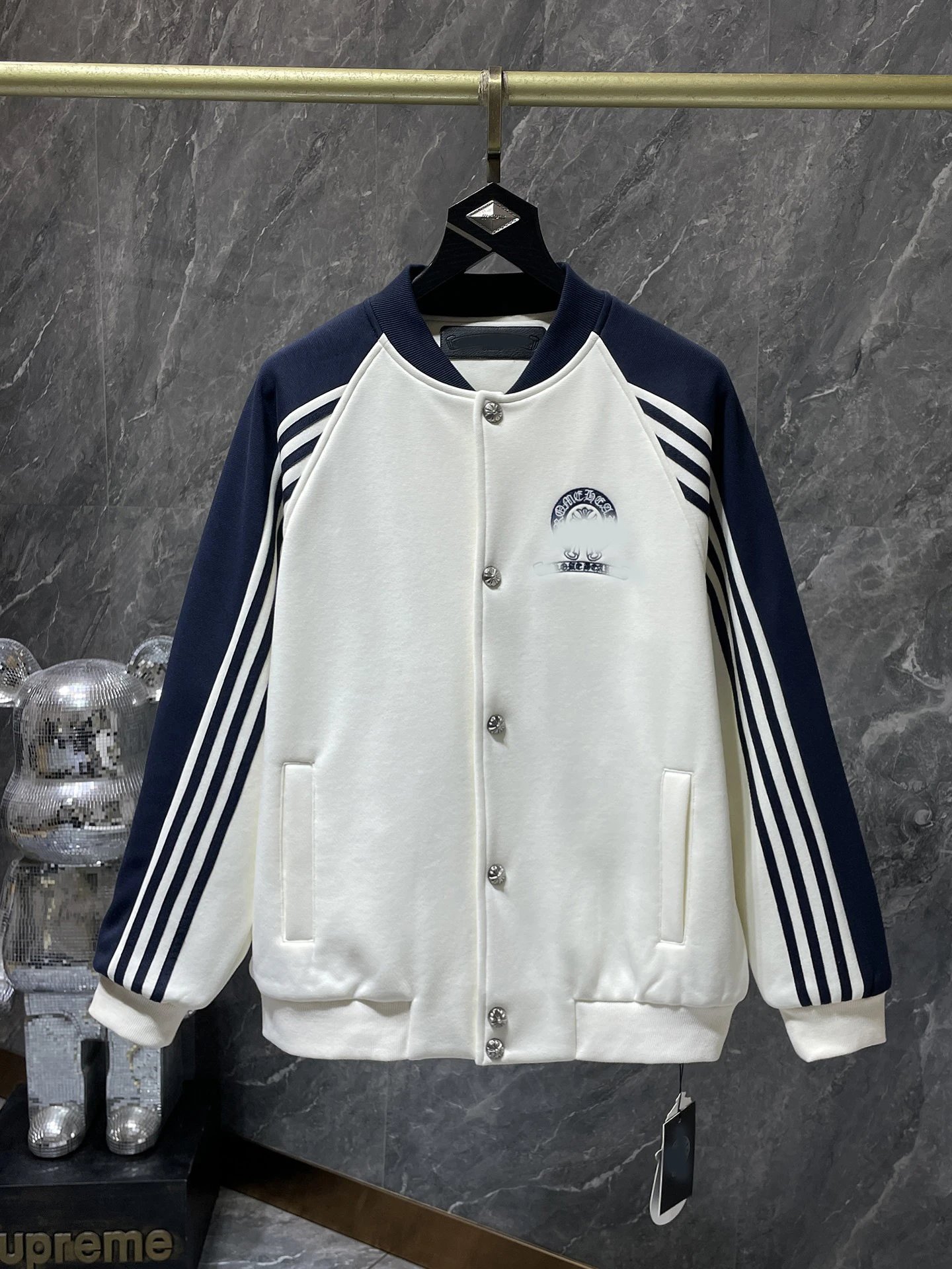 CH Sanskrit Cross Wool Leather Sleeve Baseball Embroidery Quilted Jacket Unisex