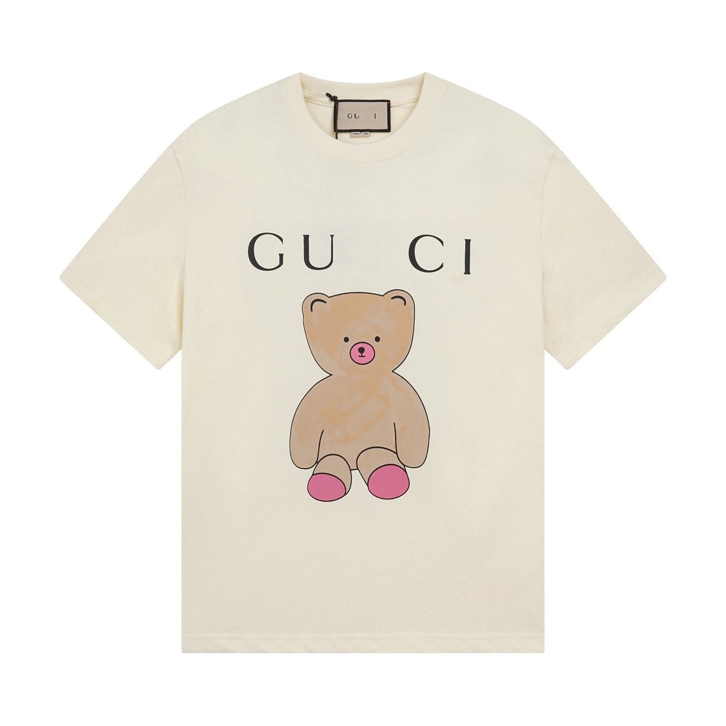 New Gucci Cartoon Bear Print Minimalist Solid Color Short Sleeve T-shirt Top Unisex