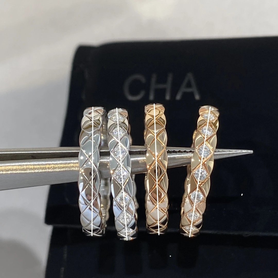 Chanel-inspired Style Narrow and Wide Version Rings, Quilted No Diamond or Interlaid Diamond Rings, CNC Couple Quilted Rings