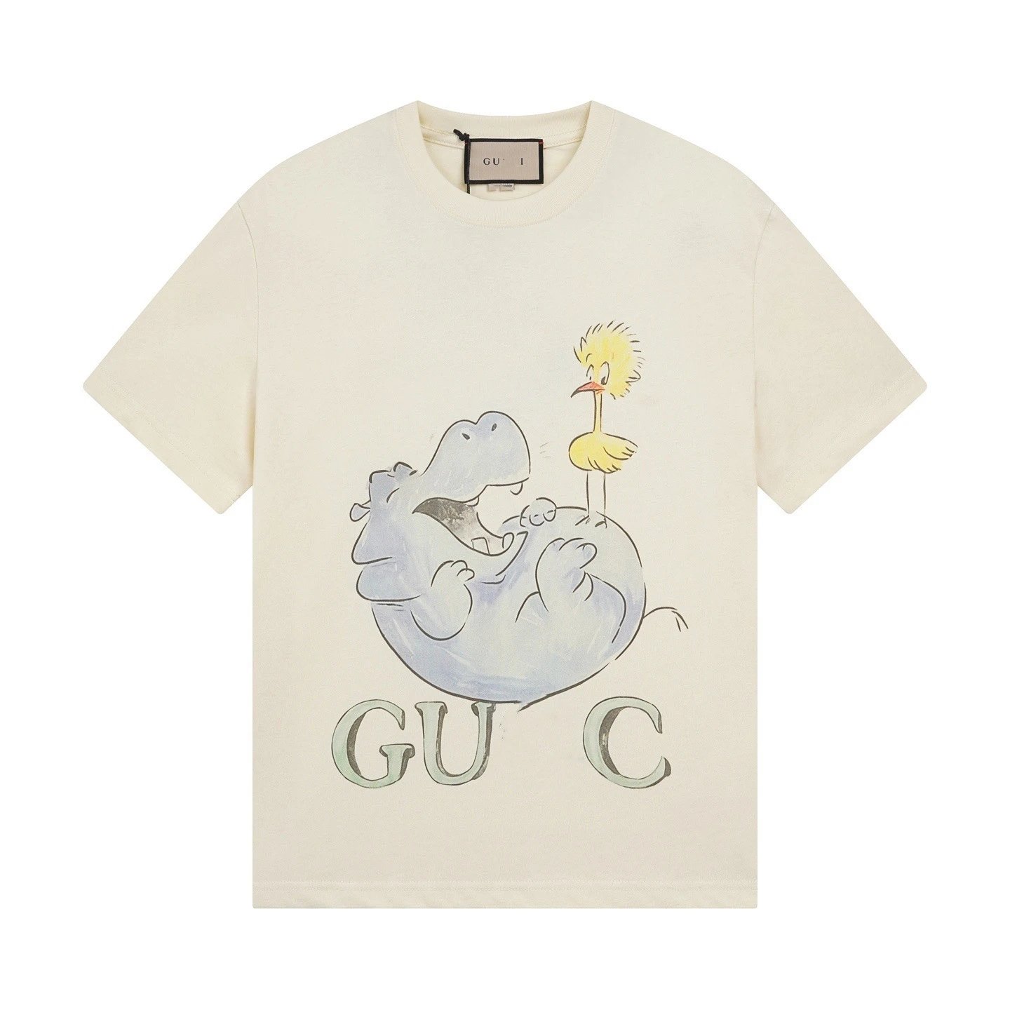 New Gucci Cartoon Series Hippo Print Minimalist Solid Color Short Sleeve T-shirt Top Unisex