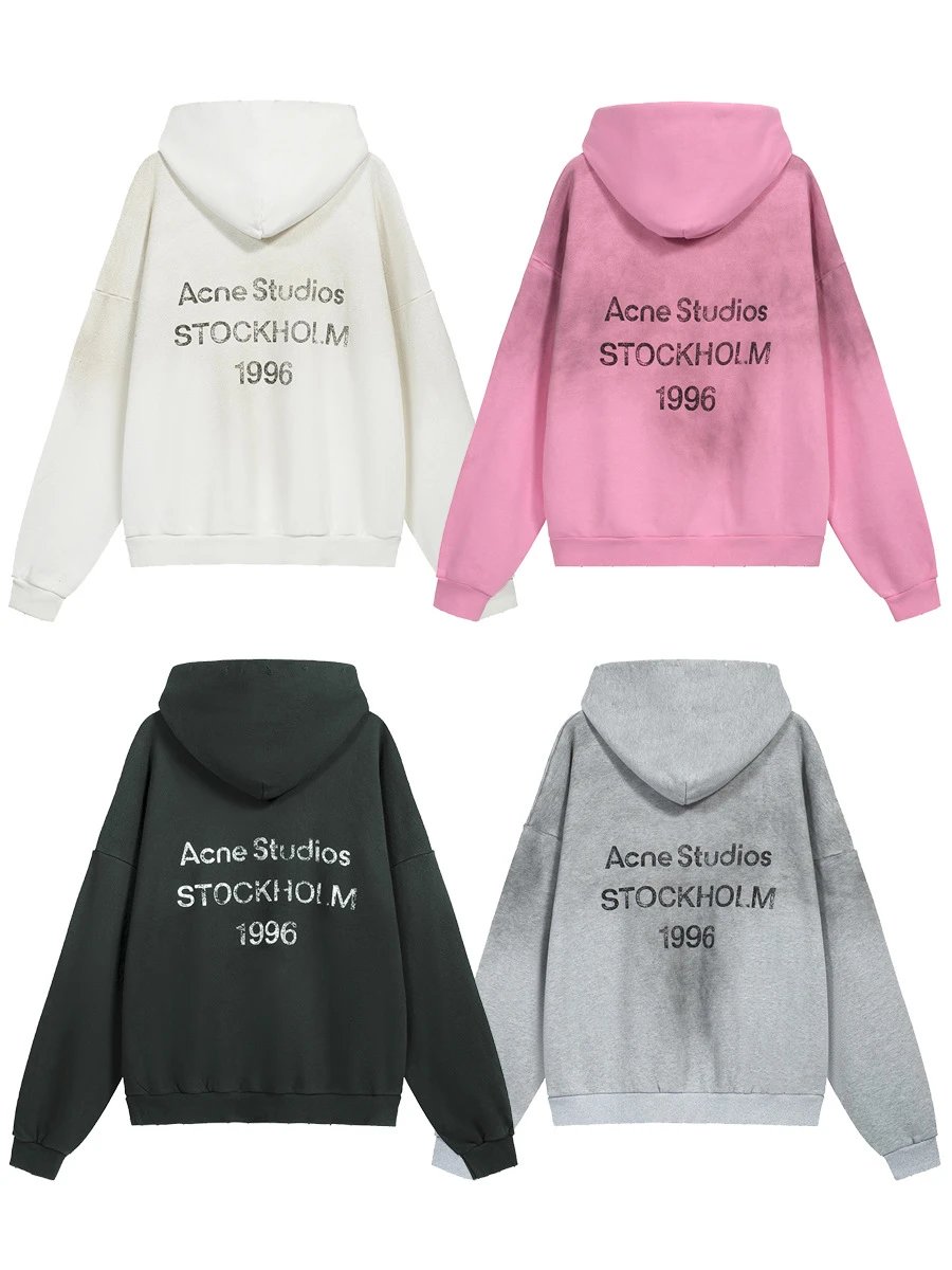 AC washed distressed worn-out 1996 letter hoodie couple men's and women's loose sweatshirt