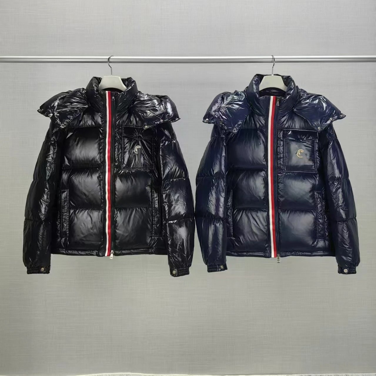 Moncler Winter Classic Style Unisex Three Color Tape Warm Down Jacket for Men and Women