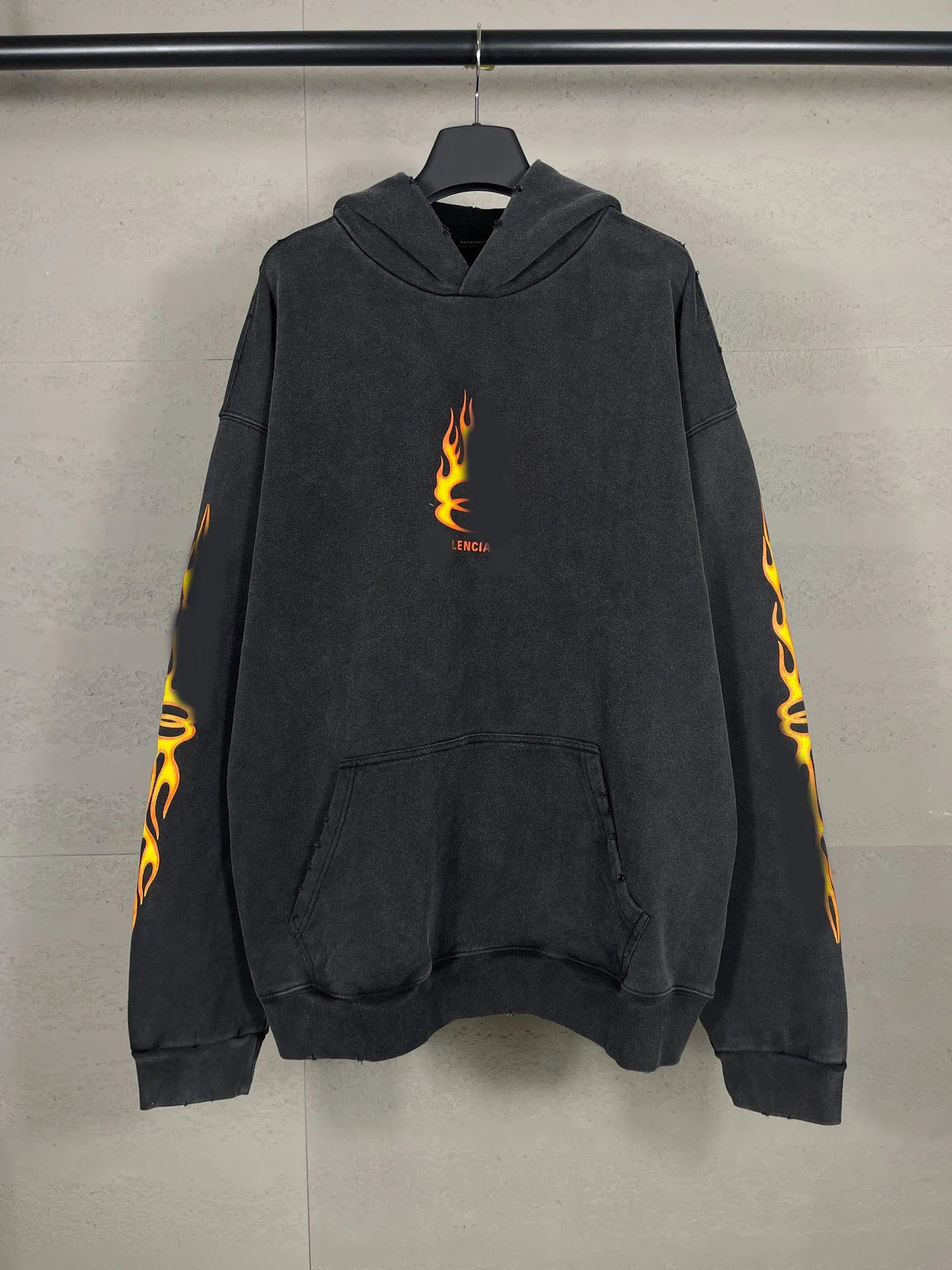 Balenciaga Flame Direct Print Wash Distressed Hoodie Retro Long Sleeve Versatile Loose Casual