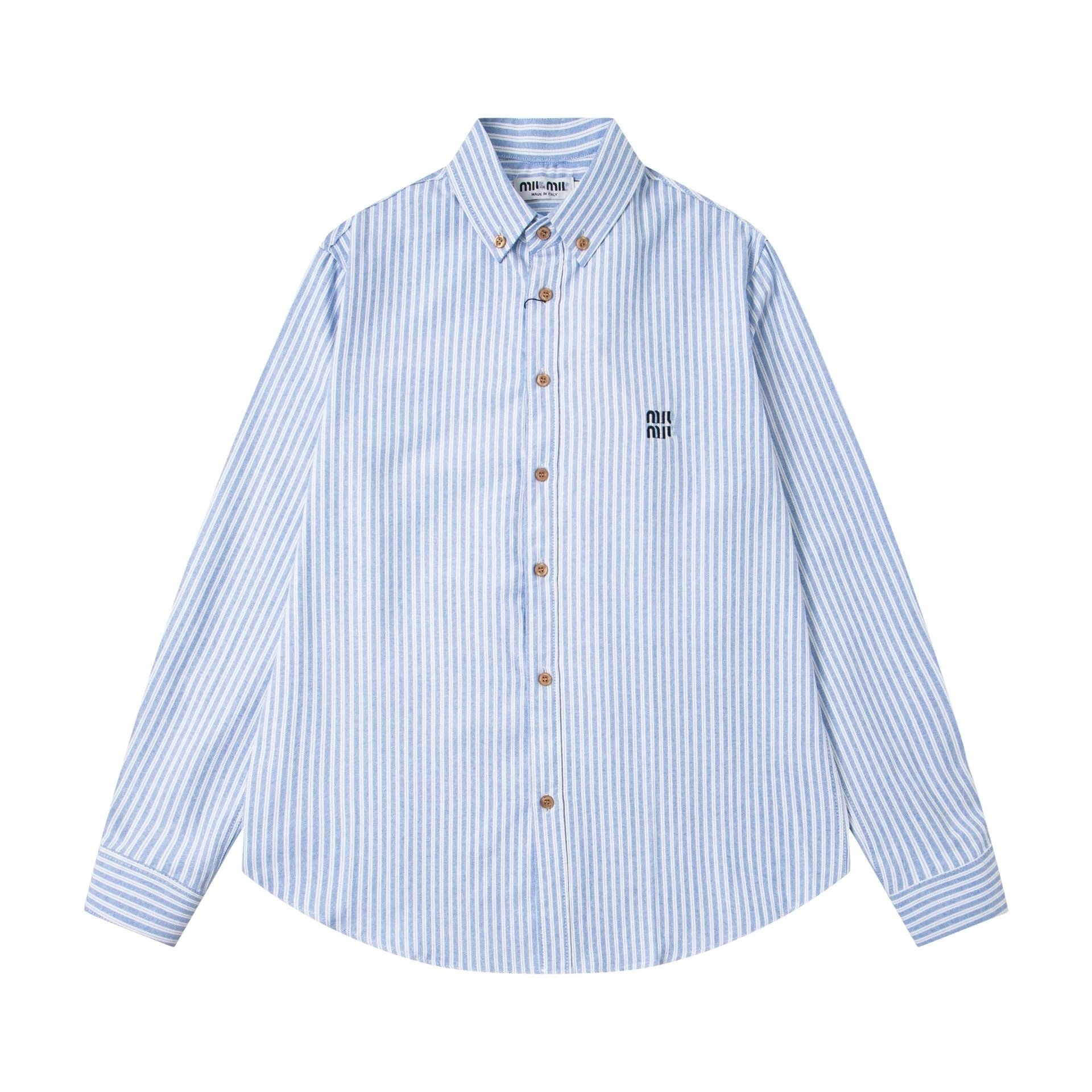 SS25 New Miu Miu Classic Small Logo Letter Stripe Casual Shirt