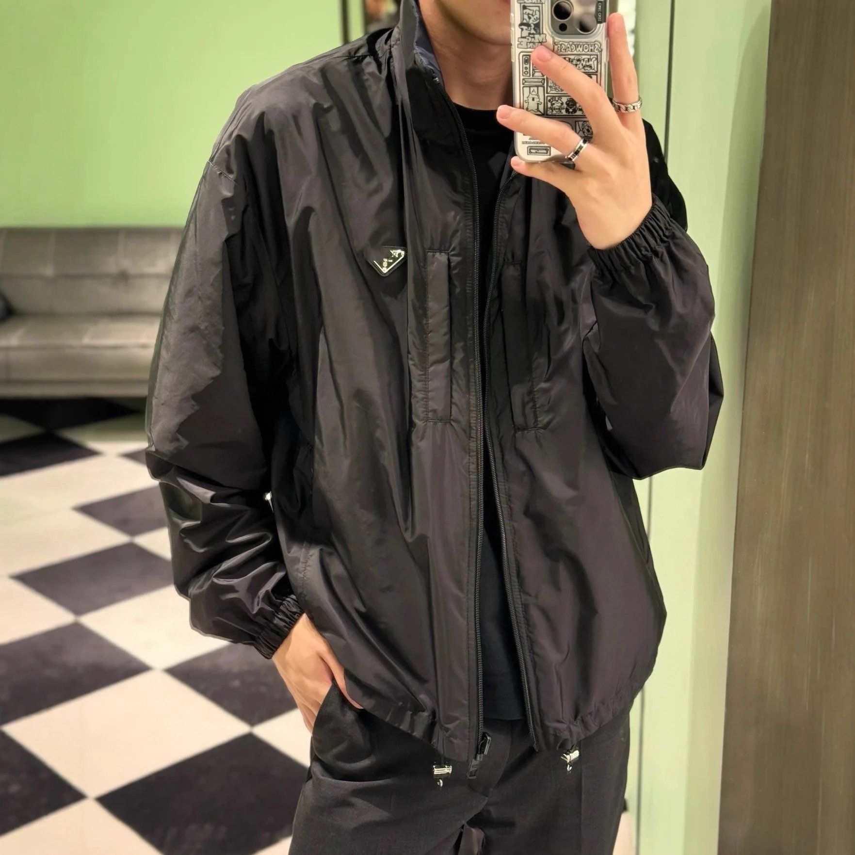 Prada Internet Famous Recycled Nylon Detachable Hood Double-sided Windbreaker Jacket Unisex
