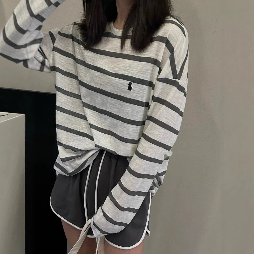 Ralph Lauren small horse home small label embroidery stripe sun protection long sleeve shorts set women's